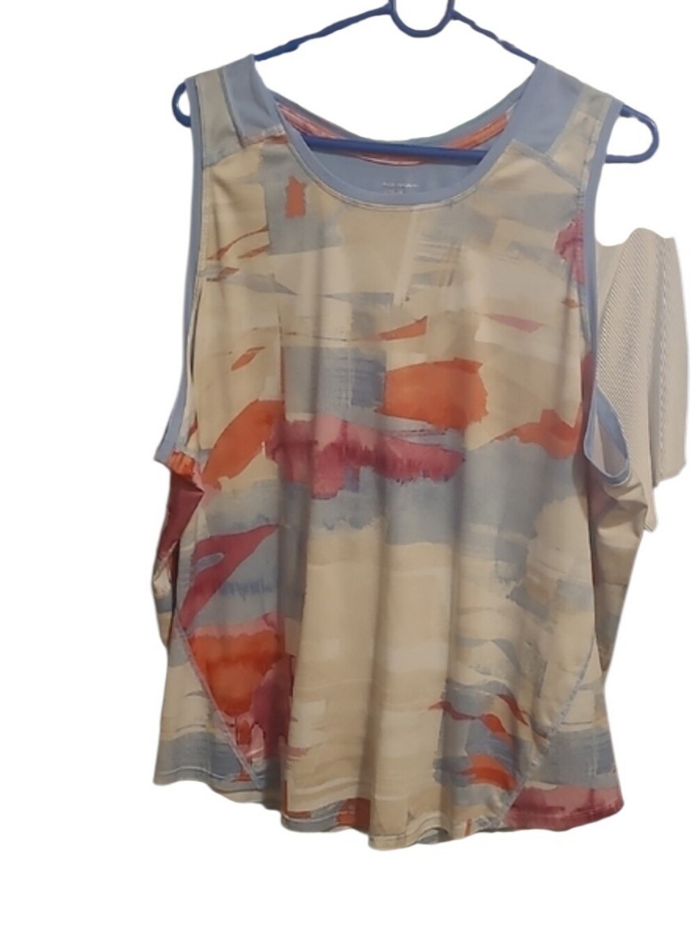 tek gear Light Blue Watercolor Cold-Shoulder Tank with Coral Accents